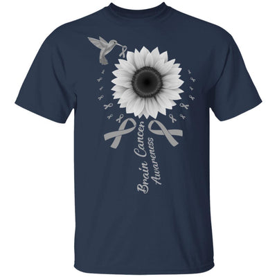 Hummingbird Sunflower Gray Ribbon Brain Cancer Awareness-T-Shirt & Hoodie-Classic T-Shirt-Navy
