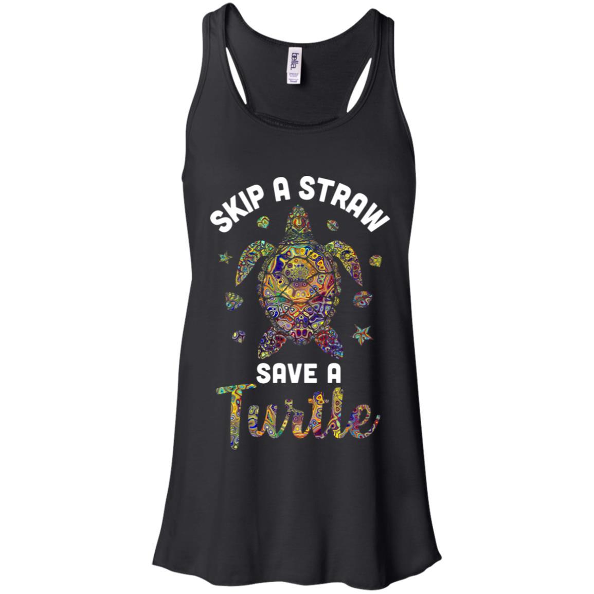 Hippie Skip A Straw Save A Turtle-T-Shirt & Tank Top-Women's Flowy Racerback Tank-Black