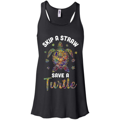 Hippie Skip A Straw Save A Turtle-T-Shirt & Tank Top-Women's Flowy Racerback Tank-Black