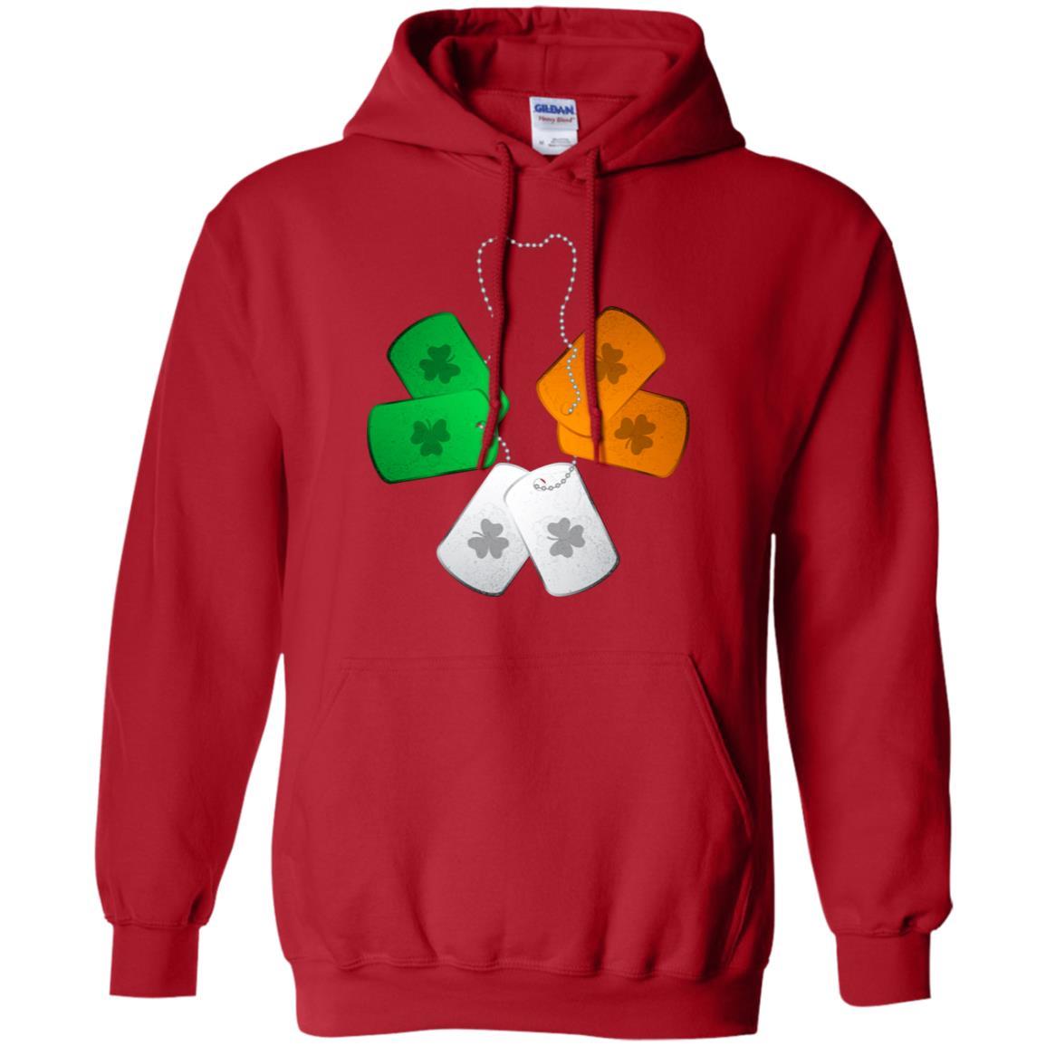 Shamrock Dogtag Soldier Army St Patrick's Day-T-Shirt & Hoodie-Pullover Hoodie-Red