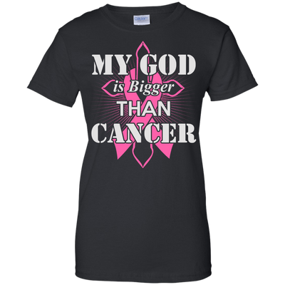 My God Is Bigger Than Cancer Pink Awareness Ribbon-T-Shirt & Hoodie-Women's T-Shirt-Black