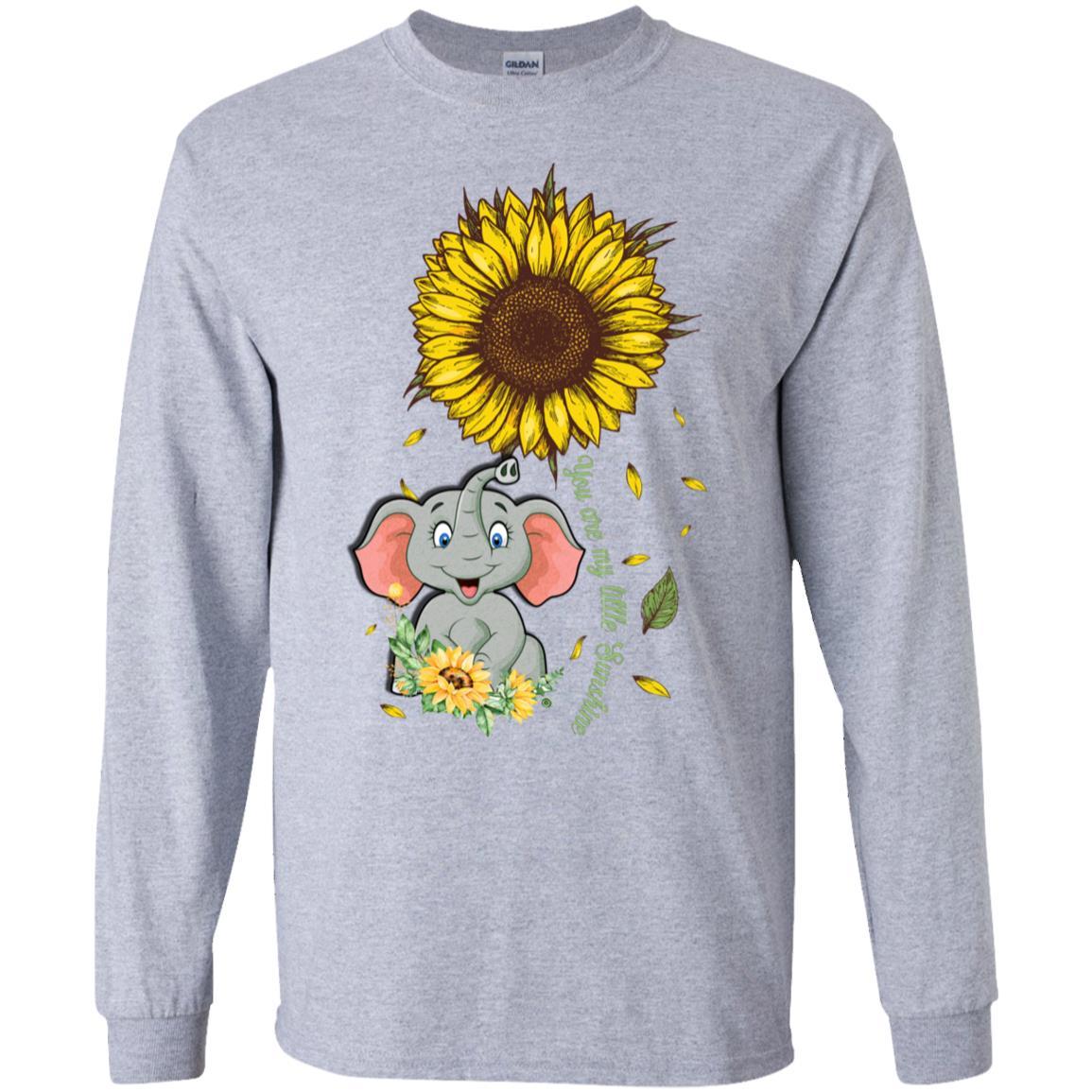 You Are My Little Sunshine Sunflower Elephant-T-Shirt & Hoodie-Long Sleeve T-Shirt-Sport Grey