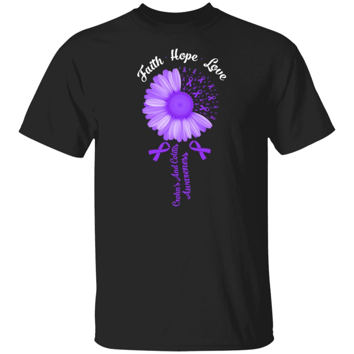 Faith Hope Love Purple Crohn's And Colitis Awareness-T-Shirt & Hoodie-Classic T-Shirt-Black