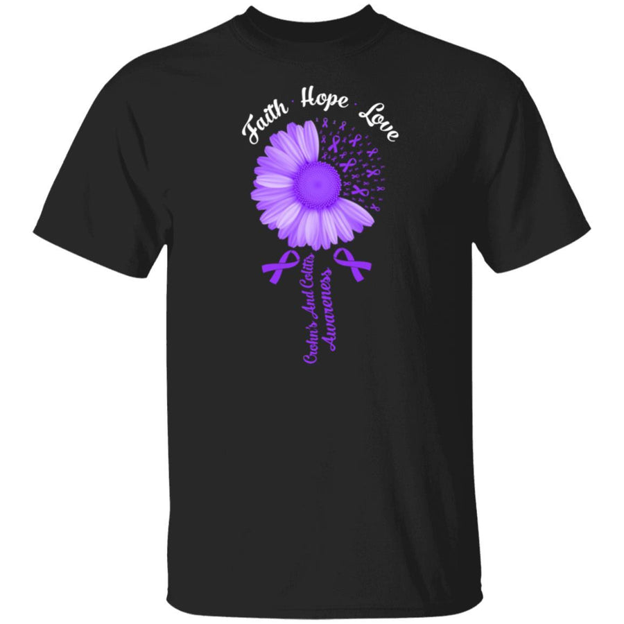 Faith Hope Love Purple Crohn's And Colitis Awareness-T-Shirt & Hoodie-Classic T-Shirt-Black