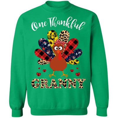 One Thankful Granny Leopard Turkey Thanksgiving Gift-T-Shirt & Sweatshirt-Crewneck Sweatshirt-Irish Green