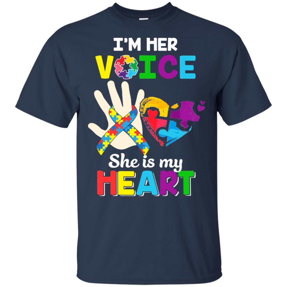 I'm Her Voice She Is My Heart Dad Mom Autism Awareness-T-Shirt & Hoodie-Classic T-Shirt-Navy