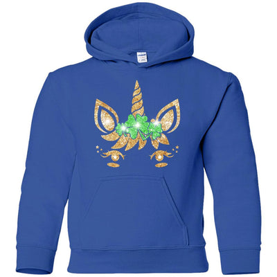 Unicorn Face Saint Patrick's Day For Girls Youth-Youth Shirt-Youth Pullover Hoodie-Royal