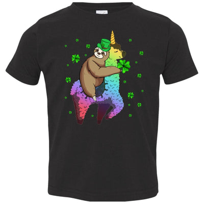 Leprechaun Sloth Riding Llama Unicorn St Patricks Day Youth-Youth Shirt-Toddler T-Shirt-Black