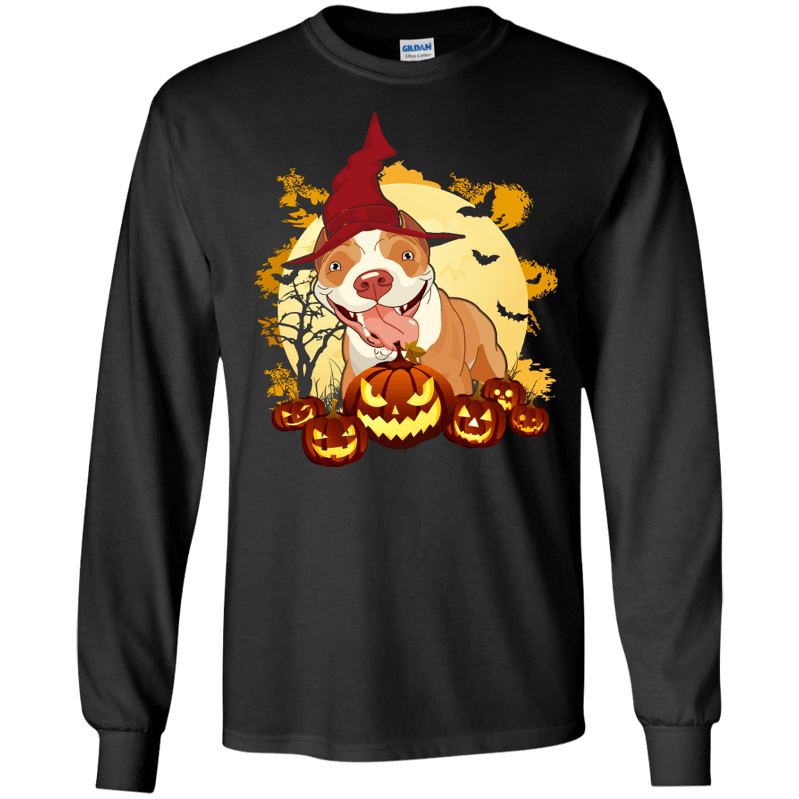 Pitbull Halloween Pumpkin-T-Shirt & Hoodie-Long Sleeve T-Shirt-Black