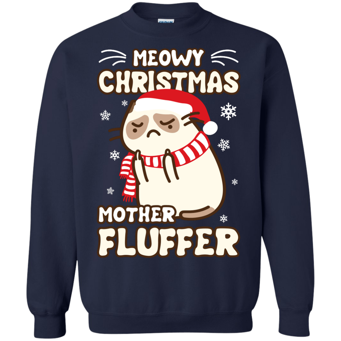 Meowy Christmas Mother Fluffer T Shirt-T-Shirt & Hoodie-Crewneck Sweatshirt-Navy