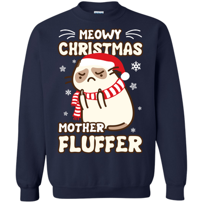 Meowy Christmas Mother Fluffer T Shirt-T-Shirt & Hoodie-Crewneck Sweatshirt-Navy