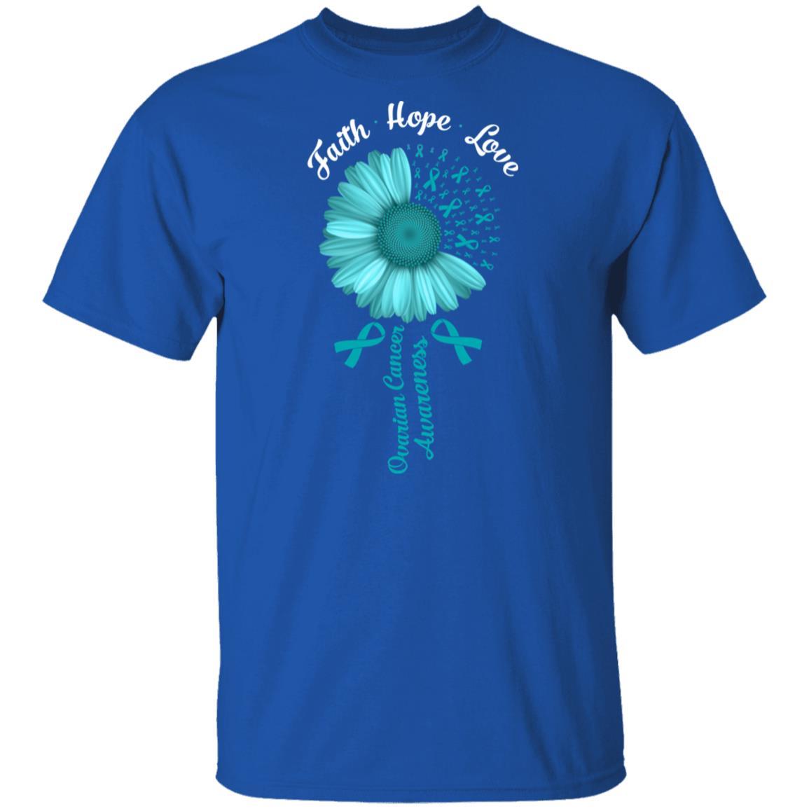Faith Hope Love Teal Ribbon Ovarian Cancer Awareness-T-Shirt & Hoodie-Classic T-Shirt-Royal