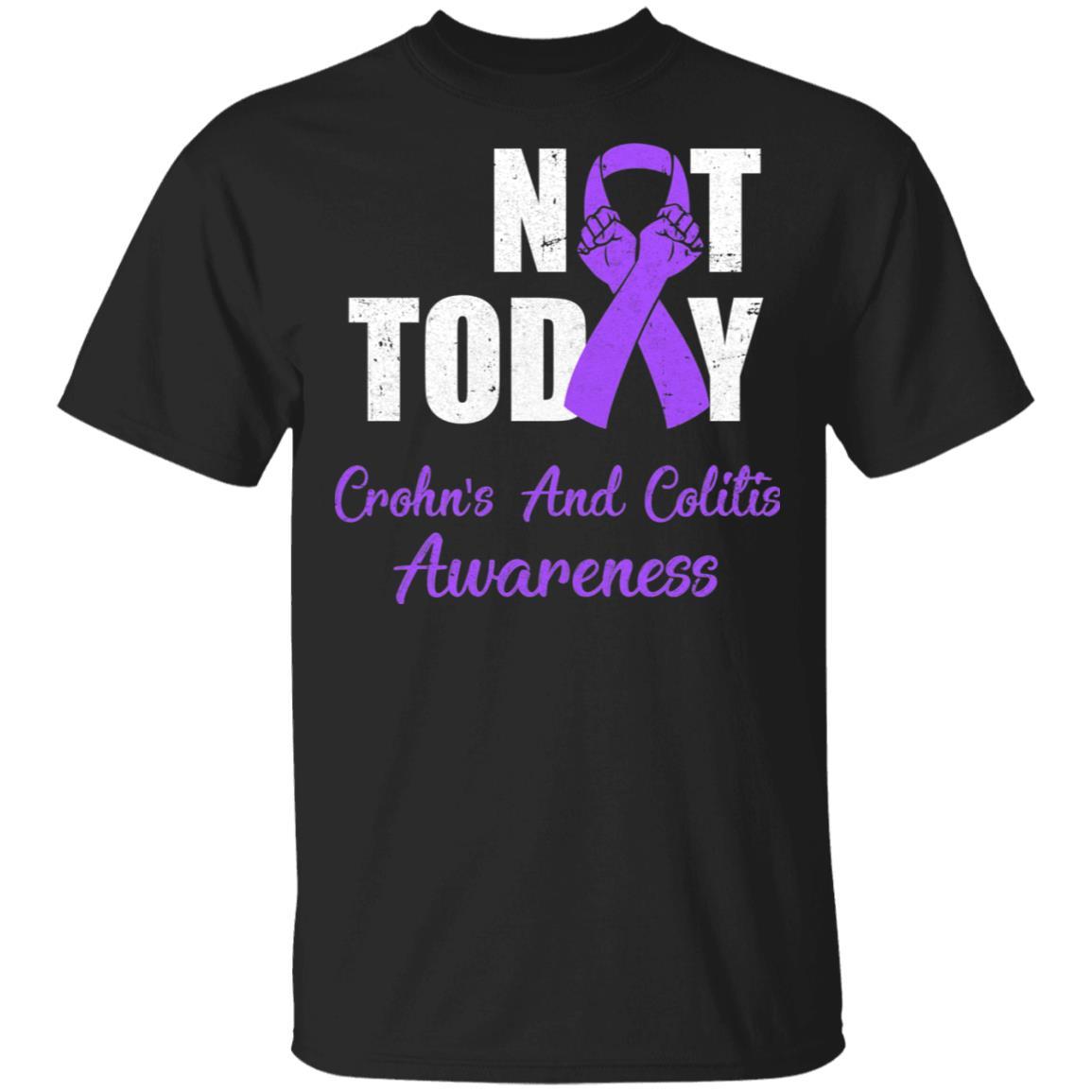Support Crohn's Colitis Awareness Purple Ribbon Not Today-T-Shirt & Hoodie-Classic T-Shirt-Black