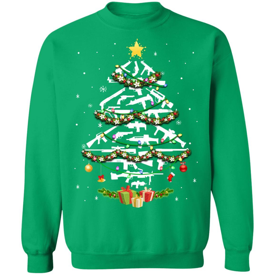 Guns Christmas Tree Ornament Xmas Gift For Gun Lovers-T-Shirt & Sweatshirt-Crewneck Sweatshirt-Irish Green
