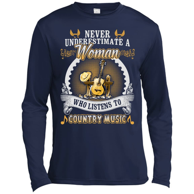 A Woman Listen To Country Music-T-Shirt & Hoodie-Long Sleeve T-Shirt-Navy