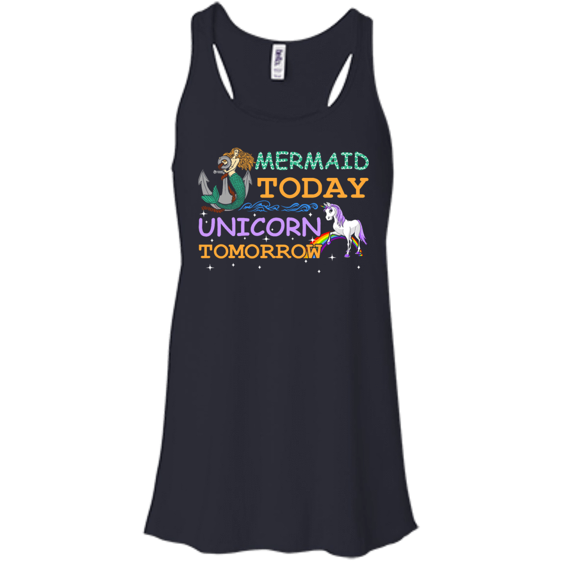 Mermaid Today Unicorn Tomorrow-T-Shirt & Hoodie-Women's Flowy Racerback Tank-Midnight