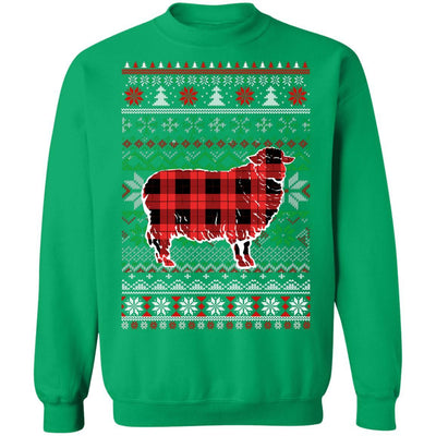 Sheep Red Plaid Ugly Christmas Sweater Funny Gifts-T-Shirt & Sweatshirt-Crewneck Sweatshirt-Irish Green