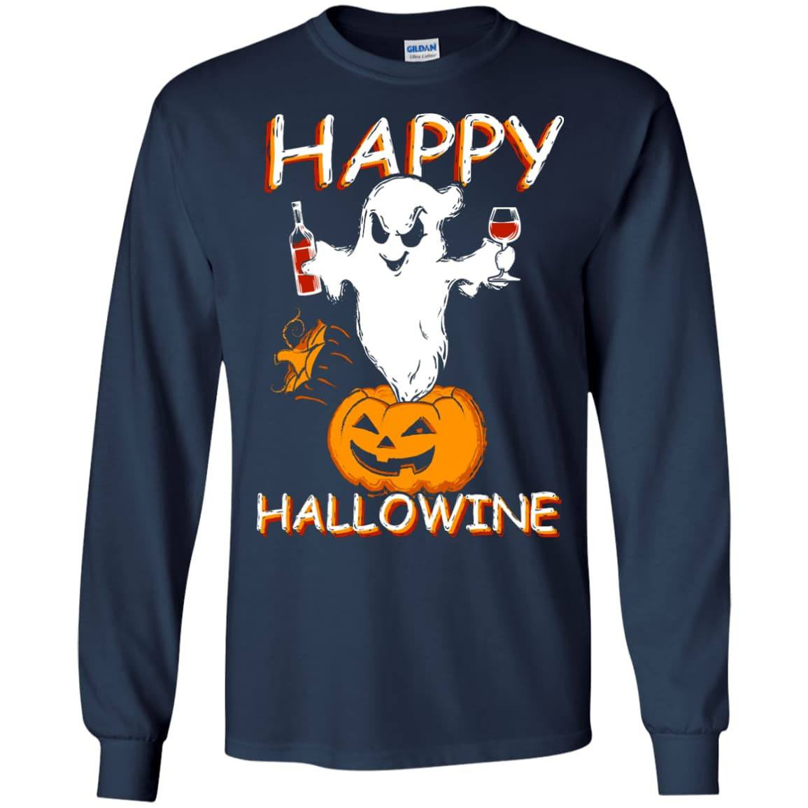 Happy Hallowine - Halloween Wine-T-Shirt & Hoodie-Long Sleeve T-Shirt-Navy