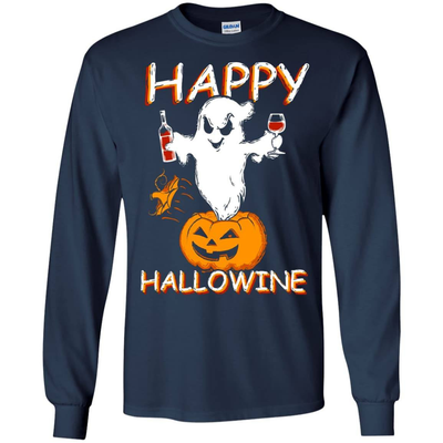 Happy Hallowine - Halloween Wine-T-Shirt & Hoodie-Long Sleeve T-Shirt-Navy