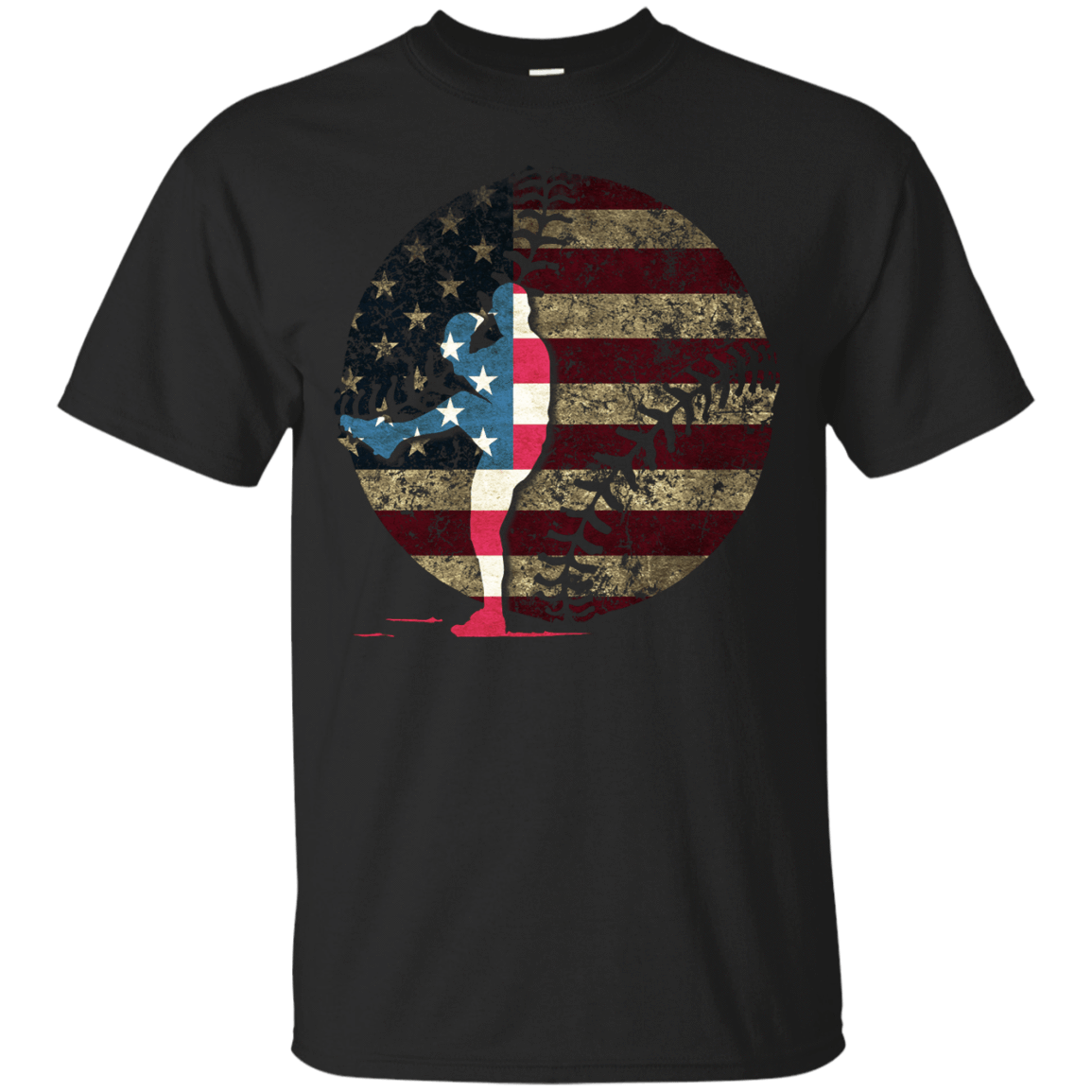 Pitcher Baseball America Flag-T-Shirt & Hoodie-Classic T-Shirt-Black