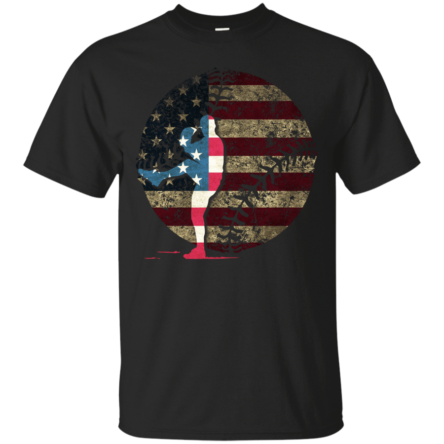Pitcher Baseball America Flag-T-Shirt & Hoodie-Classic T-Shirt-Black