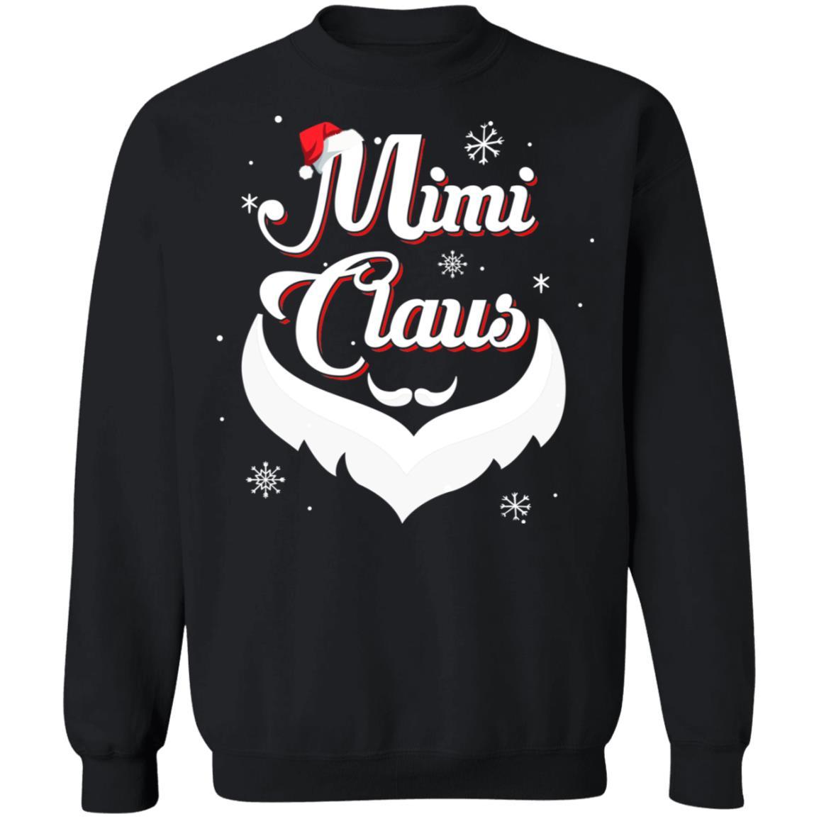 Santa Beard Matching Christmas Pajamas Mimi Claus-T-Shirt & Sweatshirt-Crewneck Sweatshirt-Black