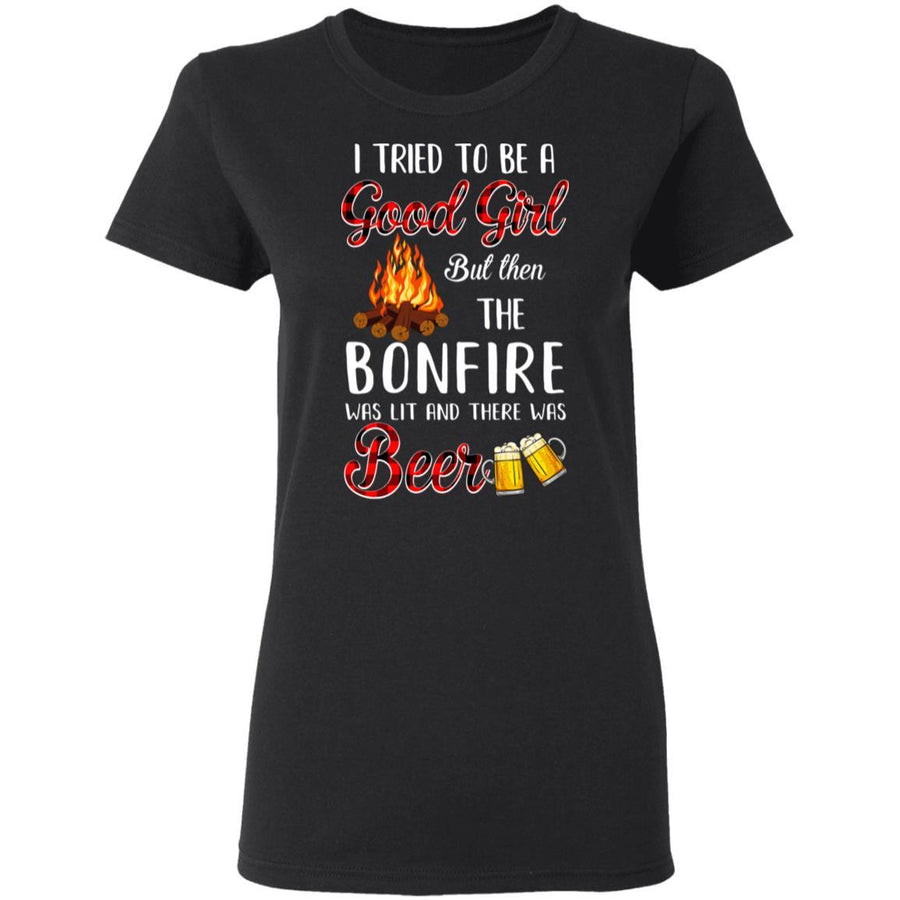 I Tried To Be A Good Girl But The Bonfire And Beer-T-Shirt & Hoodie-Women's T-Shirt-Black