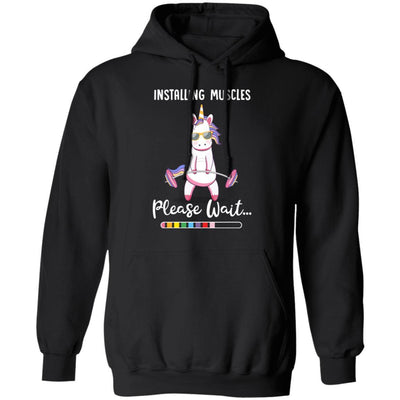 Installing Muscles Please Wait Funny Unicorn Fitness-T-Shirt & Tank Top-Pullover Hoodie-Black