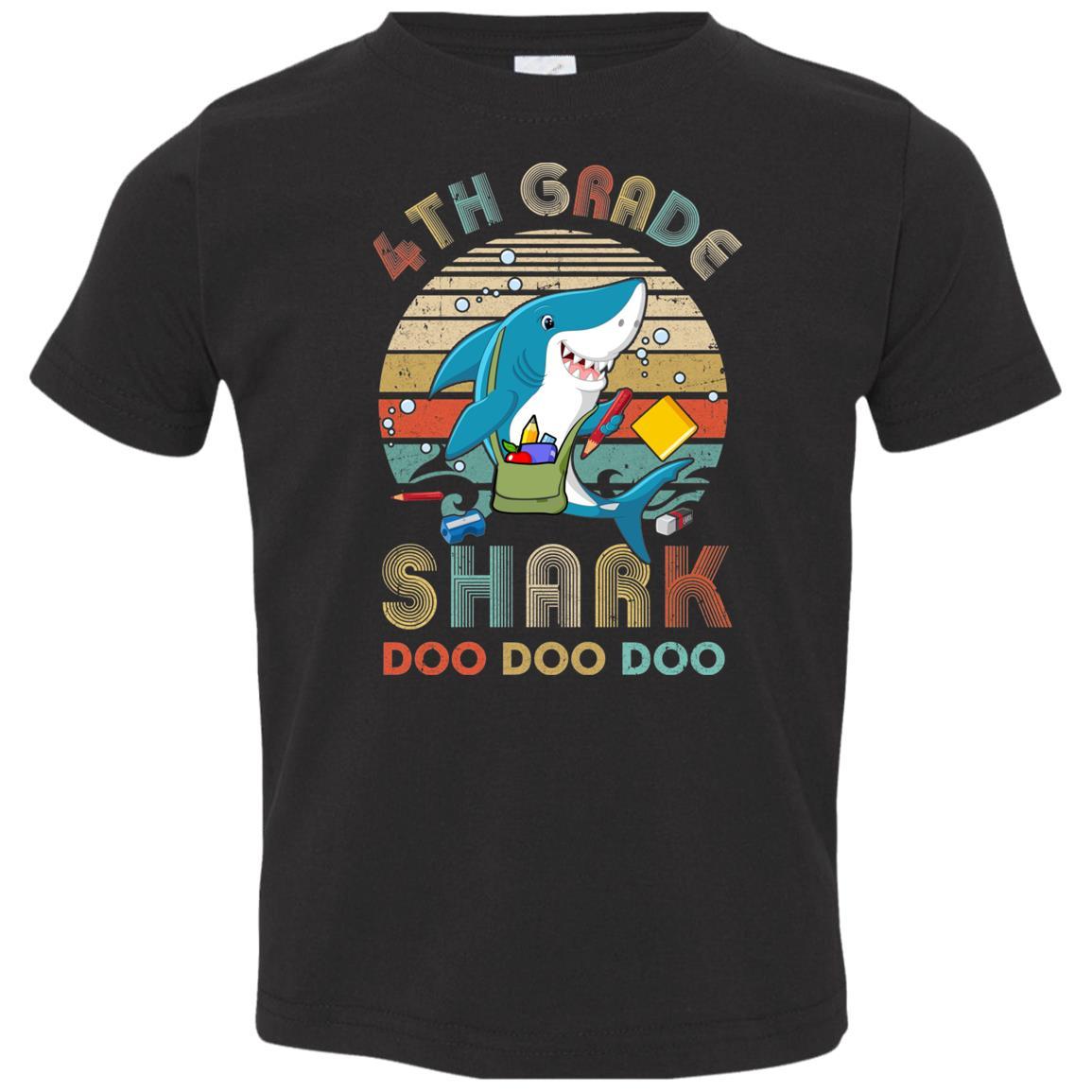 4th Grade Shark Doo Doo Doo Funny Back To School-T-Shirt & Hoodie-Toddler T-Shirt-Black