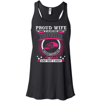 Proud Wife Of An Awesome Trucker-T-Shirt & Hoodie-Women's Flowy Racerback Tank-Black