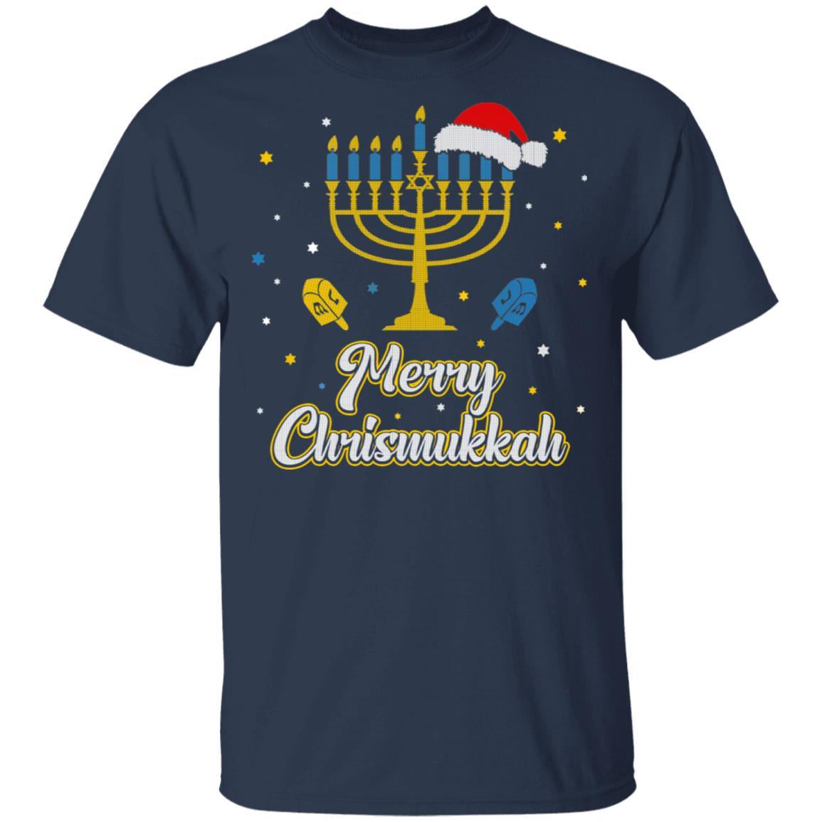 Christmas Ugly Hanukkah Sweater Menorah Merry Chrismukkah-T-Shirt & Sweatshirt-Classic T-Shirt-Navy