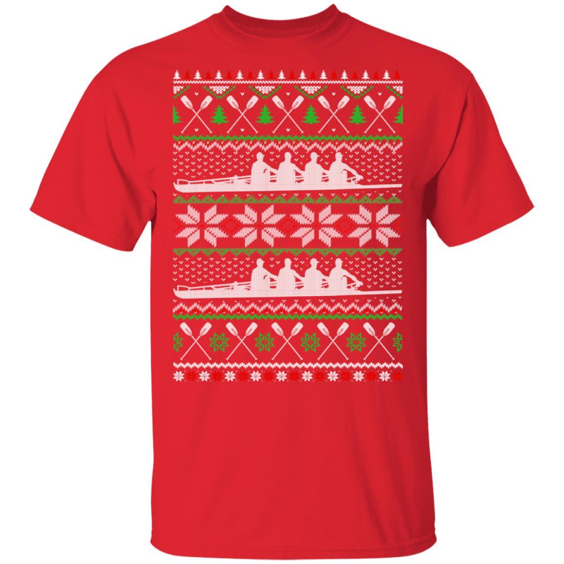 Rowing Ugly Christmas Happy Holiday Boating Crew Xmas Gift-T-Shirt & Sweatshirt-Classic T-Shirt-Red