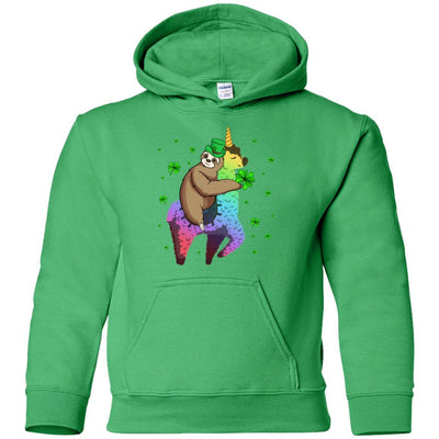 Leprechaun Sloth Riding Llama Unicorn St Patricks Day Youth-Youth Shirt-Youth Pullover Hoodie-Irish Green