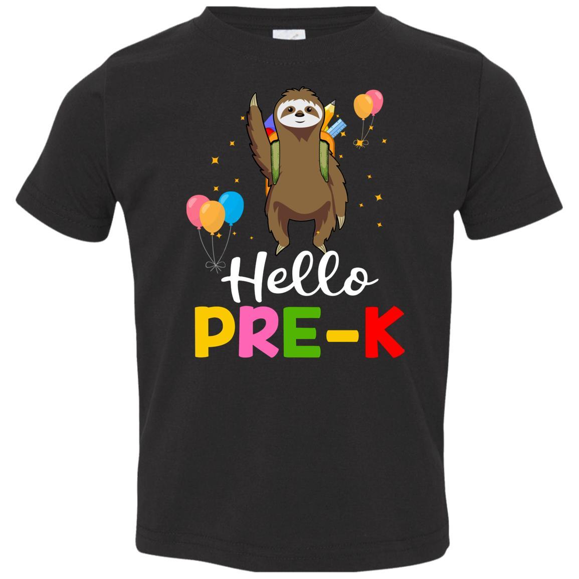 Funny Hello Pre-K Gift Back To School Sloth Gift Youth-Youth Shirt-Toddler T-Shirt-Black