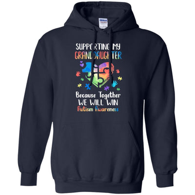 Supporting My Granddaughter Puzzle Autism Awareness Month-T-Shirt & Hoodie-Pullover Hoodie-Navy