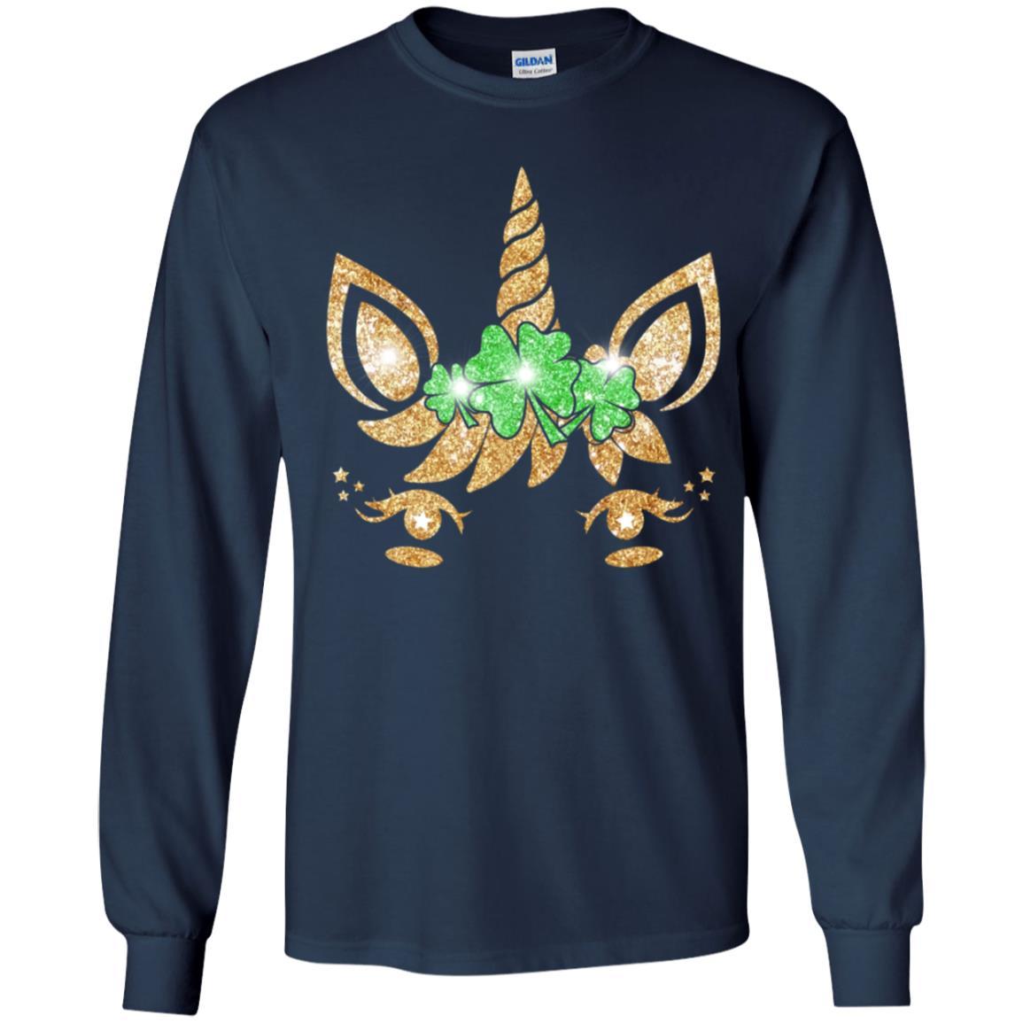 Unicorn Face Saint Patrick's Day For Girls Youth-Youth Shirt-Youth Long Sleeve T-Shirt-Navy