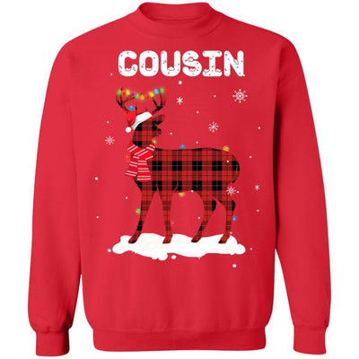 Cousin Deer Red Plaid Christmas Family Matching Pajamas-T-Shirt & Sweatshirt-Crewneck Sweatshirt-Red