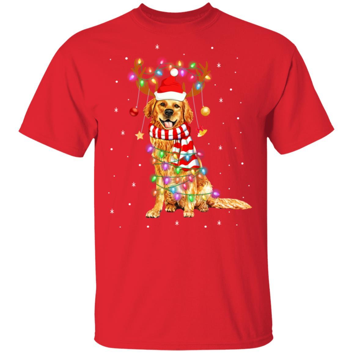 Cute Golden Retriever Christmas Lights Reindeer Pajamas-T-Shirt & Sweatshirt-Classic T-Shirt-Red