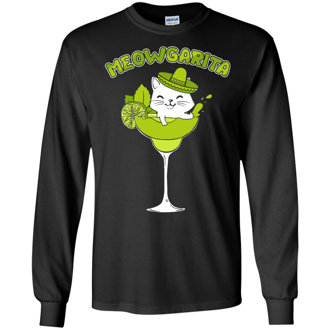Meowgarita Margarita Cat Lover T Shirt-T-Shirt & Hoodie-Long Sleeve T-Shirt-Black
