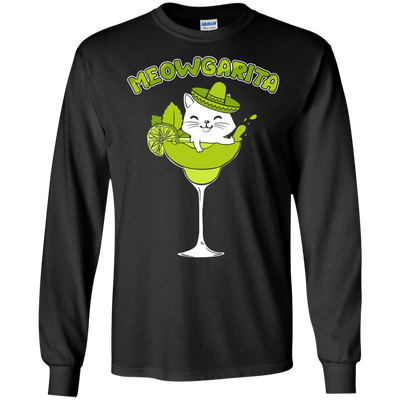 Meowgarita Margarita Cat Lover T Shirt-T-Shirt & Hoodie-Long Sleeve T-Shirt-Black