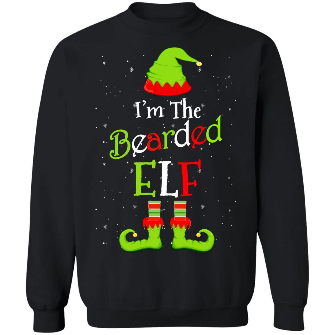 I'm The Bearded Elf Family Matching Funny Christmas Group Gift-T-Shirt & Sweatshirt-Crewneck Sweatshirt-Black
