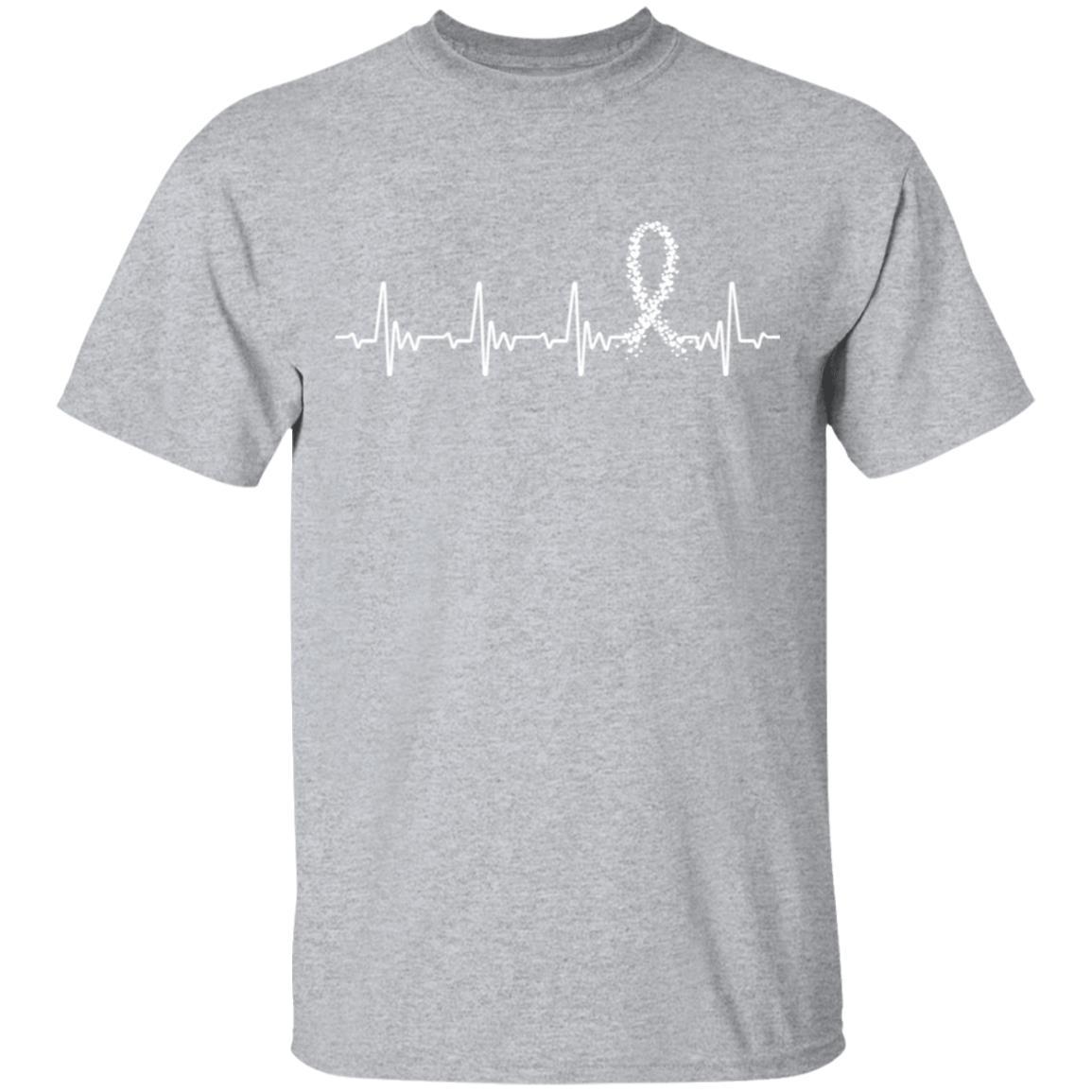 Lung Cancer Awareness White Ribbon Heartbeat-T-Shirt & Hoodie-Classic T-Shirt-Sport Grey