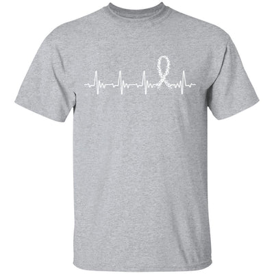 Lung Cancer Awareness White Ribbon Heartbeat-T-Shirt & Hoodie-Classic T-Shirt-Sport Grey