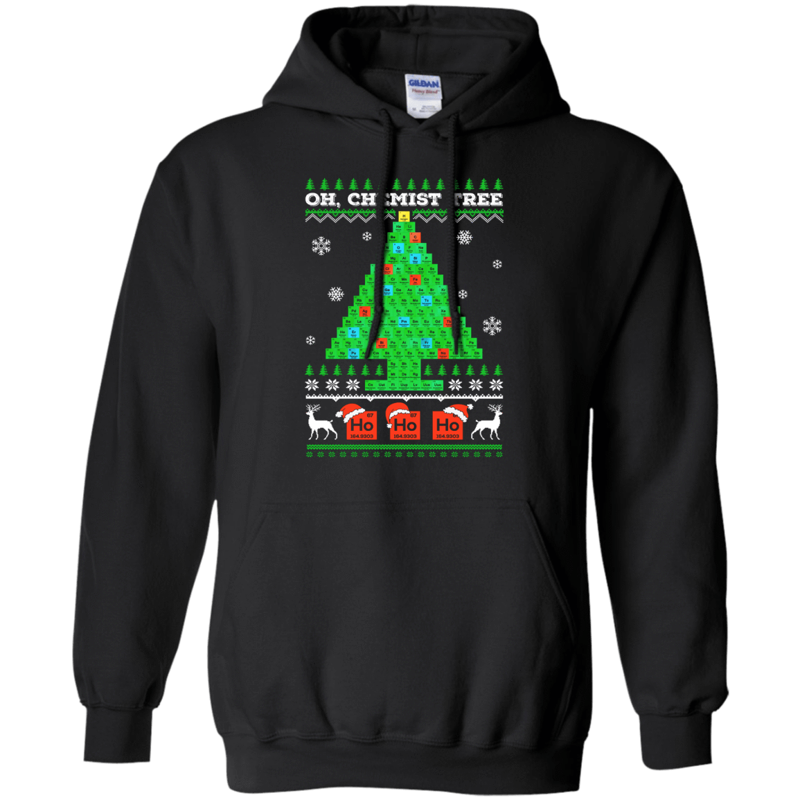 Oh Chemistry Tree Science Christmas Ugly Sweater-T-Shirt & Hoodie-Pullover Hoodie-Black