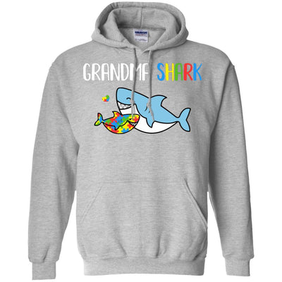 Grandma Shark Support Autism Awareness For Grandchild-T-Shirt & Hoodie-Pullover Hoodie-Sport Grey