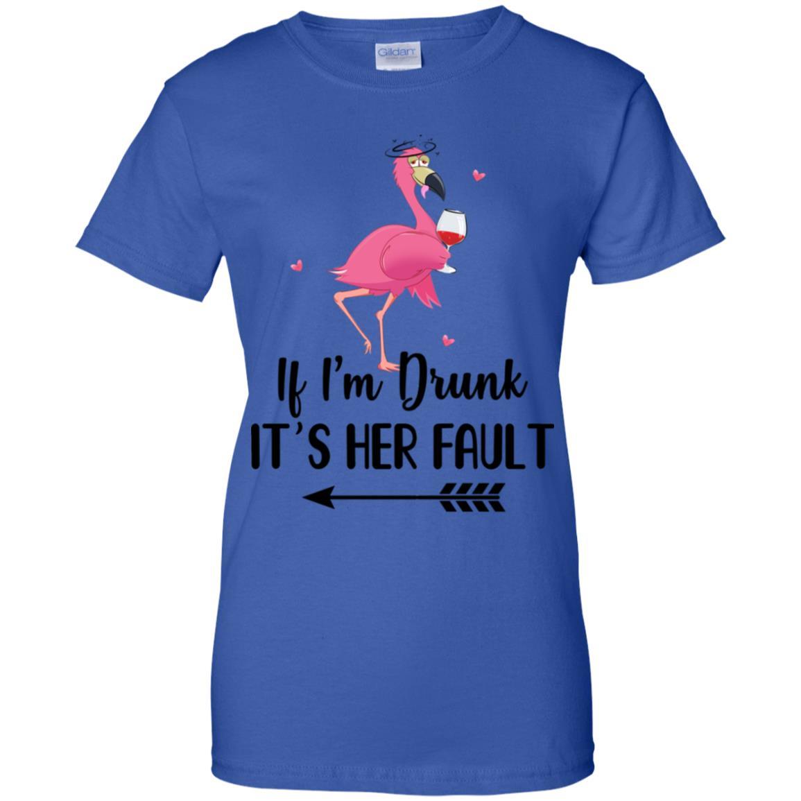 If I'm Drunk It's Her Fault Flamingo Drink Wine Lover Left Arrow-T-Shirt & Tank Top-Women's T-Shirt-Royal