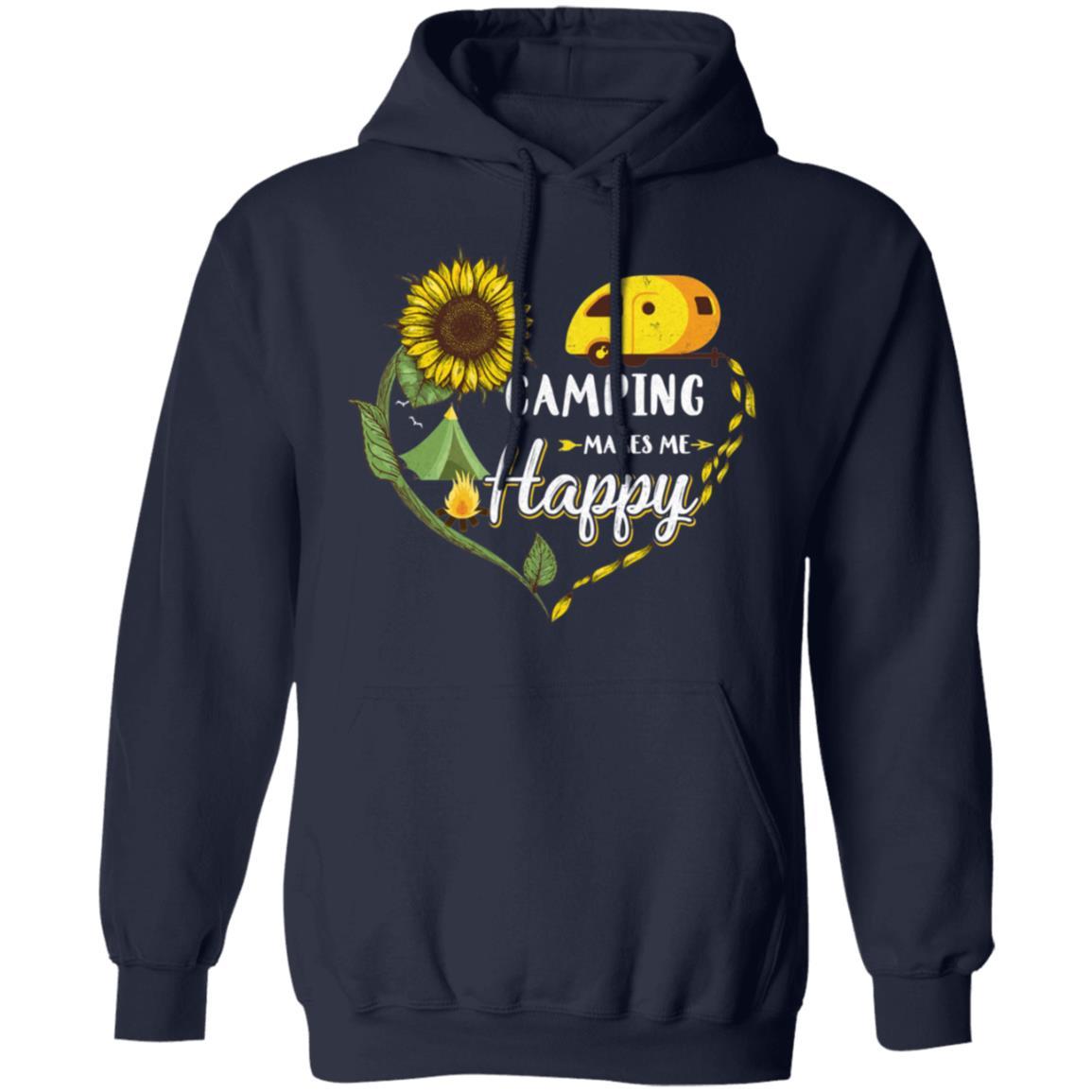Camping Makes Me Happy Funny Sunflower Camping Lover-T-Shirt & Hoodie-Pullover Hoodie-Navy