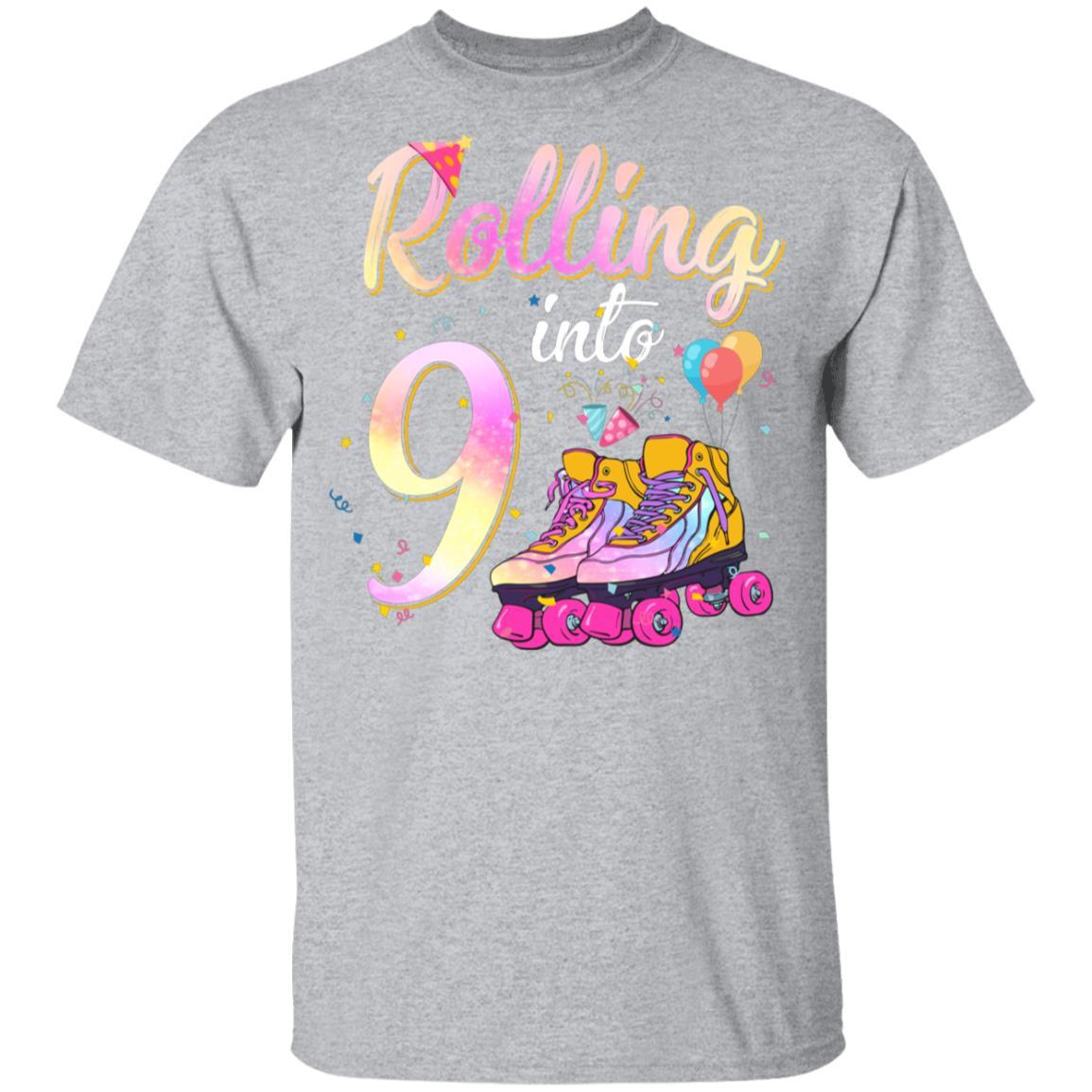 9 Years Old Birthday Girls Roller Skates 80's 9th Birthday Youth-Youth Shirt-Youth T-Shirt-Sport Grey