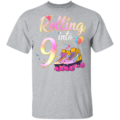 9 Years Old Birthday Girls Roller Skates 80's 9th Birthday Youth-Youth Shirt-Youth T-Shirt-Sport Grey