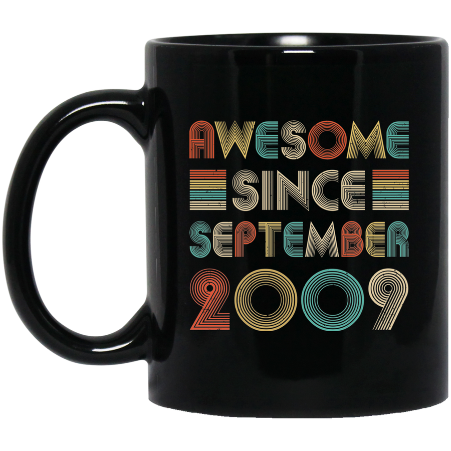Awesome Since September 2009 Vintage 12th Birthday Gifts Youth Mug-Coffee Mug-BM11OZ 11 oz. Black Mug-Black